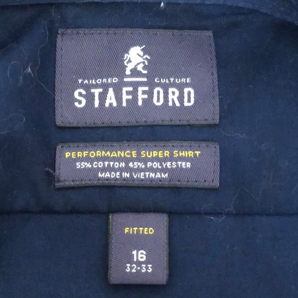 DONATED Stafford navy blue mens fitted dress shirt - Picture 5 of 6